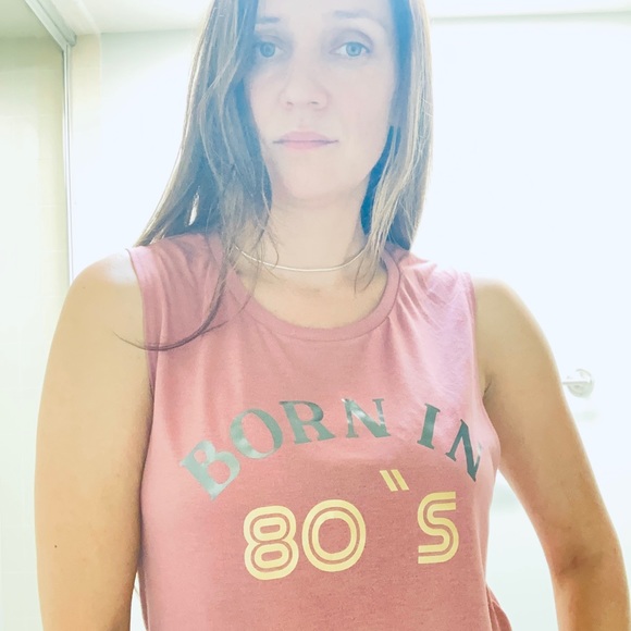 New Born in 80’s gold metallic print pink t-shirt tank yoga casual sezane - Picture 1 of 3